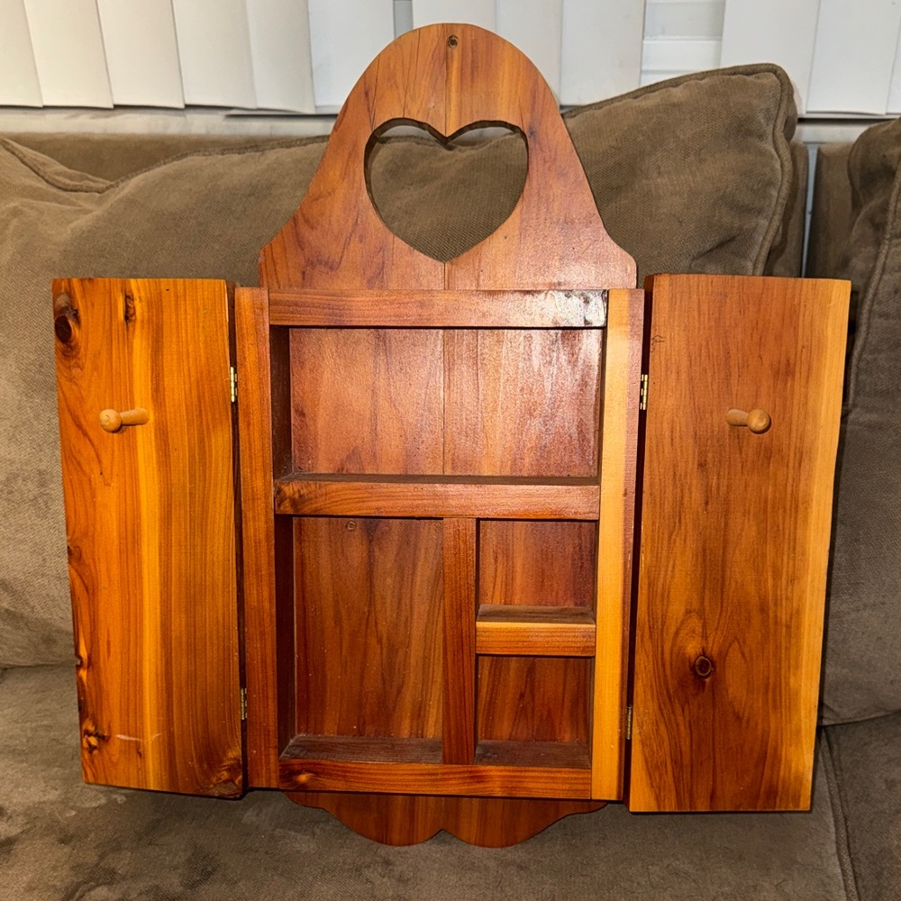 Handmade Wooden Wall Cabinet Curio w/ Heart Cottagecore Country Farmhouse